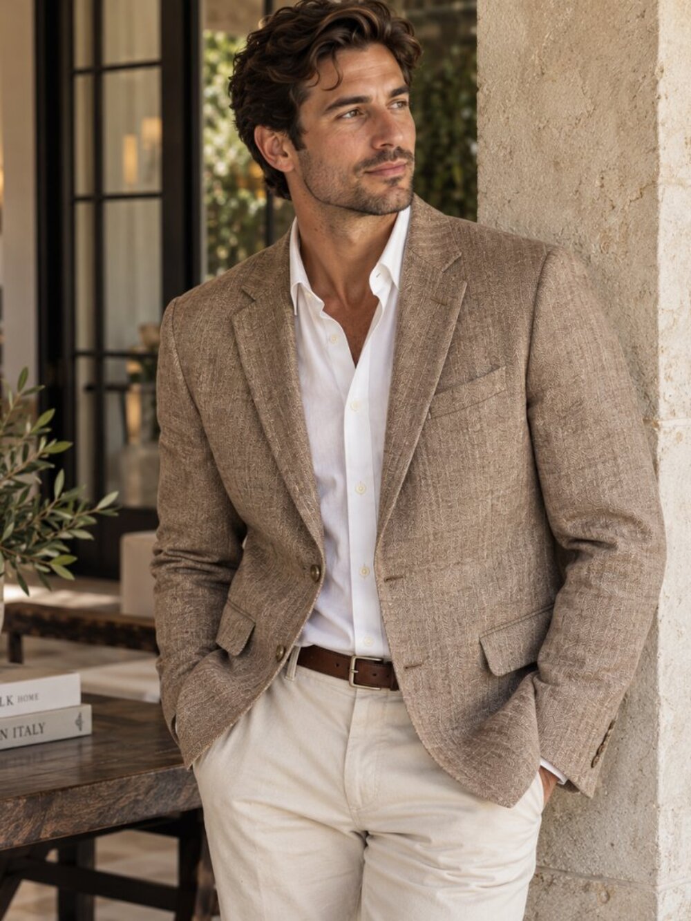 J.Crew Ludlow 36S - 38S Linen Silk Wool Blend Blazer Tan Textured Sport Coat